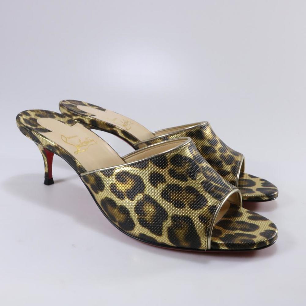 East Leopard Coins Embossed 55mm Kitten Heel Classic heels mules D568